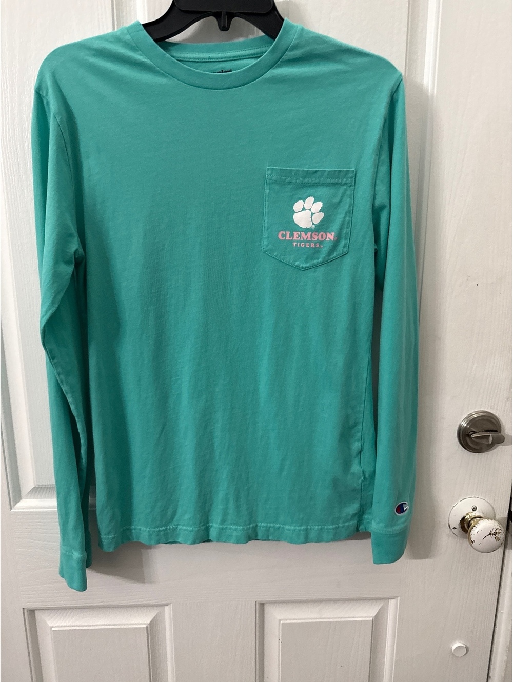Champion Clemson Tigers Long Sleeve Pocket T-Shirt, Size Small, Teal